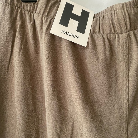 Harper Tan Relaxed Drawstring Joggers Capris Wide Leg Cropped Harem Pants - Picture 5 of 12